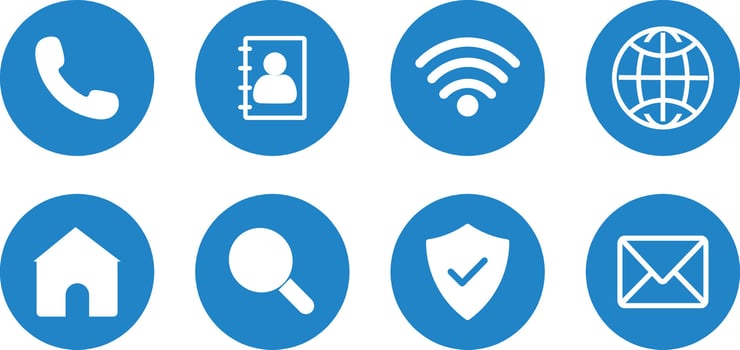 social media network icons set and contact, Business card, Home, Phone, Location, simple black style symbol sign for apps, vector