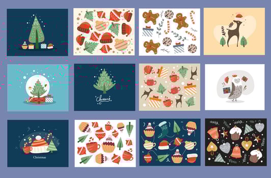 Colorful Christmas illustrations and decorations vector