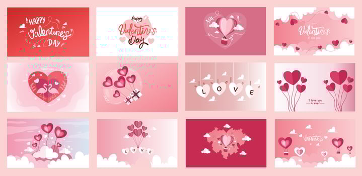 Valentine's Day graphics with hearts and love themes vector