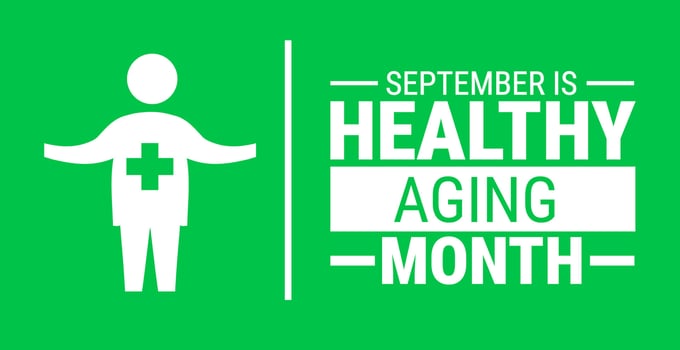 Healthy Aging Month background, banner, card or poster design template is observed every year during September, to raise awareness about the mission. illustration. vector