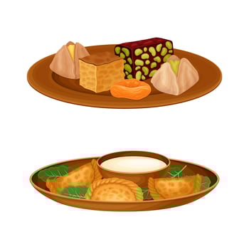 Turkish cuisine national traditional dishes set illustration vector