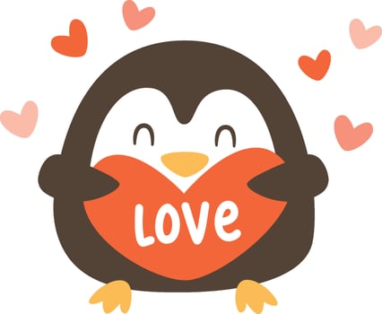 Penguin Holding Heart Illustration vector