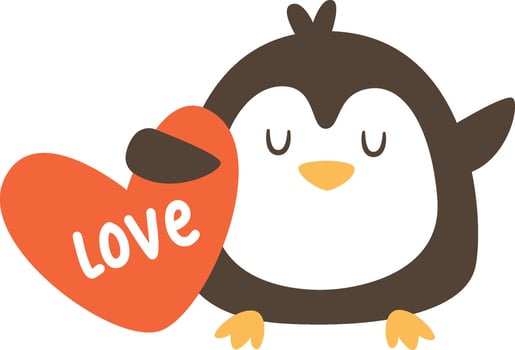 Penguin Holding Heart Flat Illustration vector