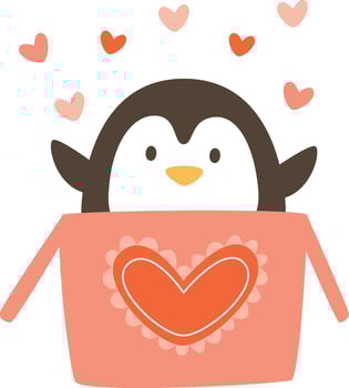 Penguin In Box With Heart vector