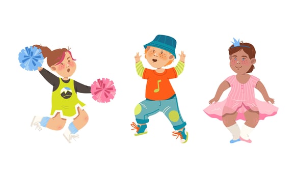 Boy and girls dancing classical and modern dances cartoon illustration vector