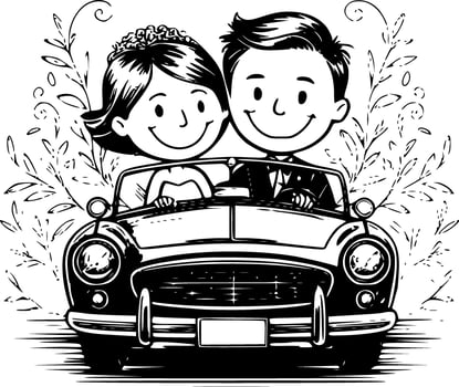 classic wedding getaway just married car drawing vector
