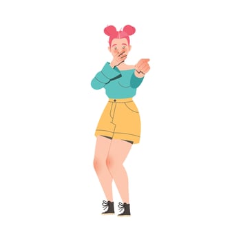 Woman Character Covering Face with Palm and Pointing Finger Showing Hand Gesture Expressing Emotion with Body Language Illustration vector