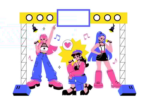 Three singers performing on stage illustration vector