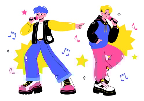 Colorful singers performing on stage vector