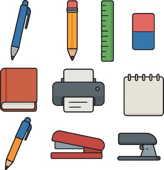 set of office school supplies stationery icons collection vector