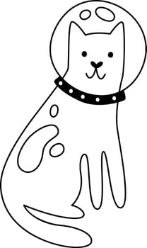 Cat Astronaut Outline Hand Drawn vector