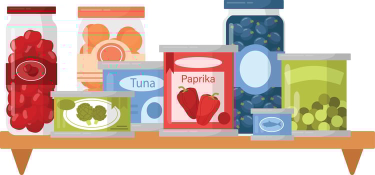 Canned Food On Shelf Flat Illustration vector
