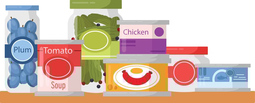 Canned Food On Shelf Flat Illustration Hand Drawn Icon vector