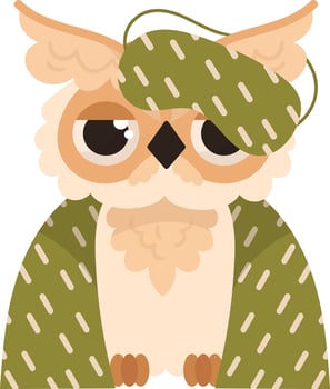 Owl With Sleeping Mask And Blanket Illustration vector
