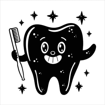 A cute smiling cartoon tooth holding a toothbrush art vector