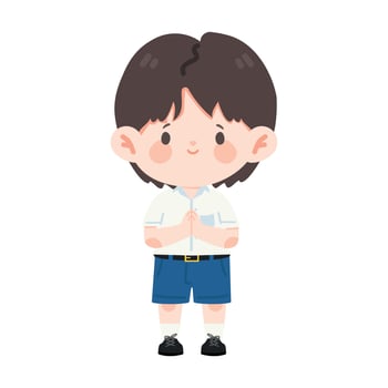 Cartoon boy greeting with hands together vector