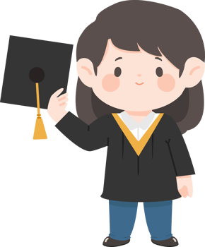A cartoon girl in a graduation gown holding a mortar board png