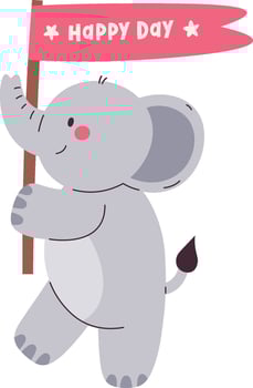 Elephant With Happy Day Flag vector