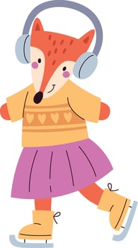 Fox Skating Ice Skates Illustration vector
