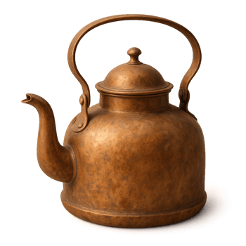 Vintage Copper Kettle on Display in a Bright Desert Landscape png