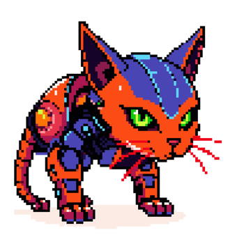 Cybernetic Kitty Pixel Art A Fusion of Feline and Machine png