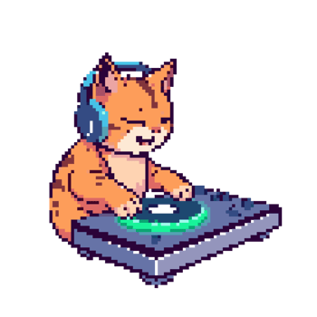 Pixel Art DJ Cat Laying Down Some Purrfect Beats png