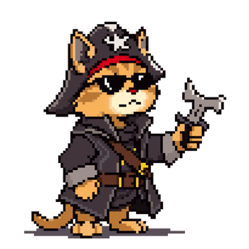 Pixel Art Pirate Cat with a Pistol, Ready for Adventure png