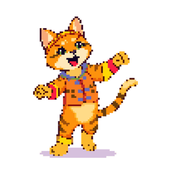 Pixel Art Cheerful Orange Cat Wearing a Jacket png