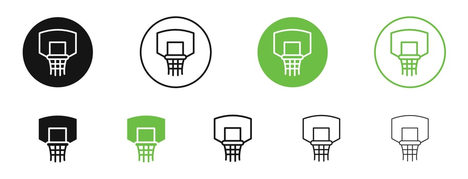 Basketball hoop icons in black and green colors. pack vector