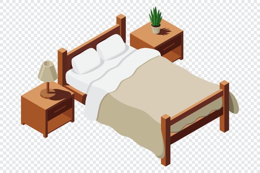 Isometric view of cozy bedroom furniture vector