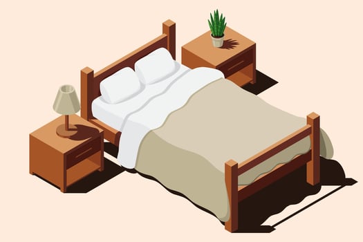 Stylish bed and nightstands vector