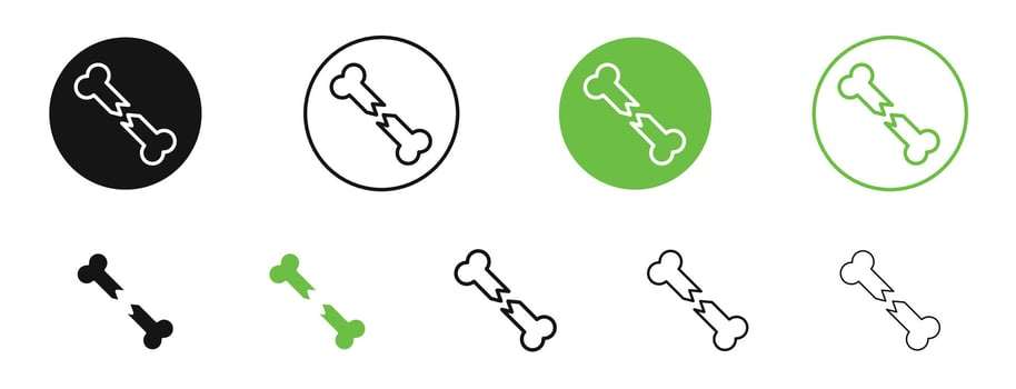 Bone break icons in black and green colors. pack vector