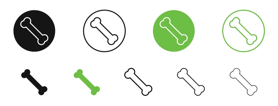 Bone icons in black and green colors. pack vector