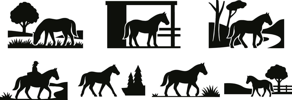 Horse Silhouettes in Nature Scenes vector