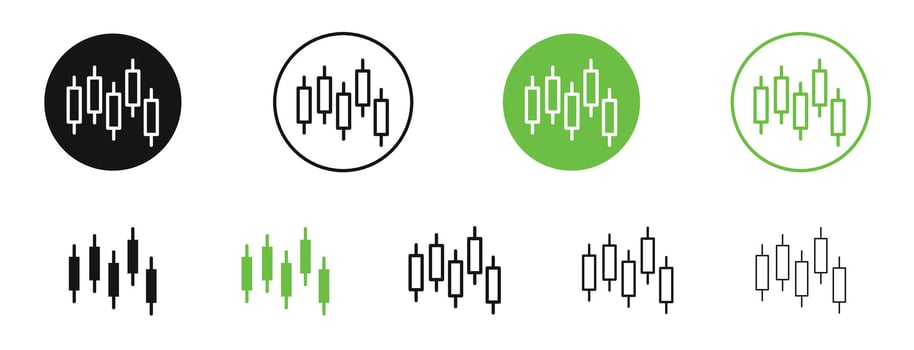 Chart candlestick icons in black and green colors. pack vector