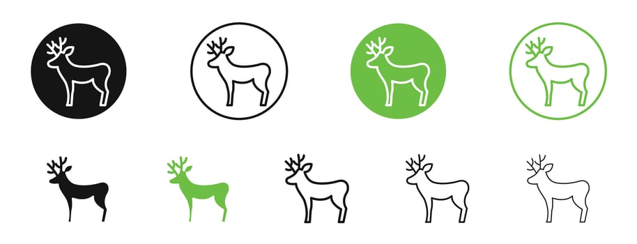 Deer icons in black and green colors. pack vector