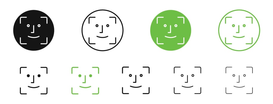 Face id icons in black and green colors. pack vector