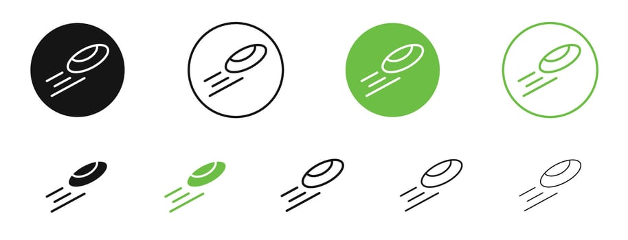 Flying disc icons in black and green colors. pack vector
