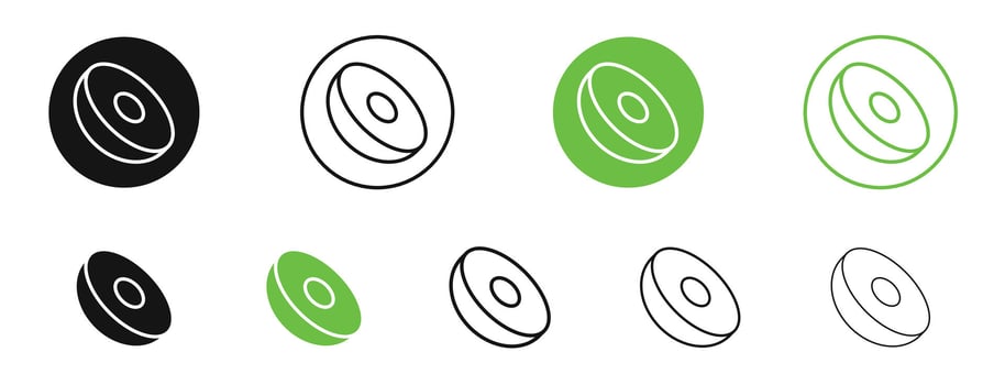 Kiwi icons in black and green colors. pack vector