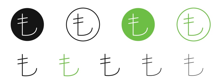 Lira sign icons in black and green colors. vector