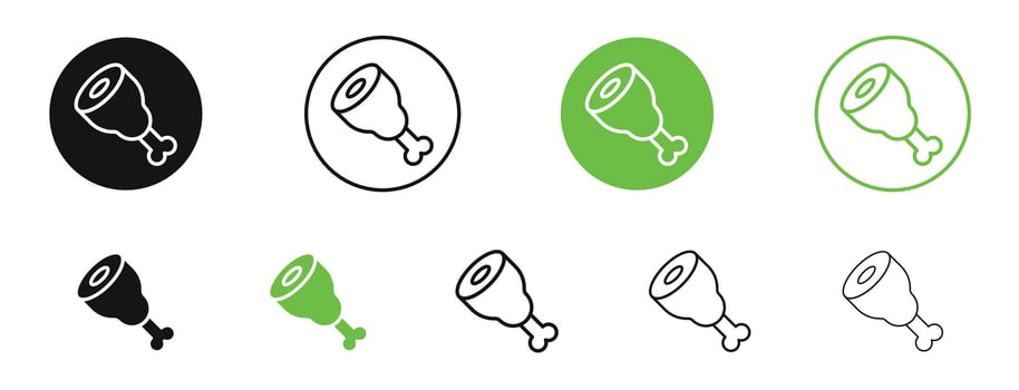 Meat icons in black and green colors. pack vector