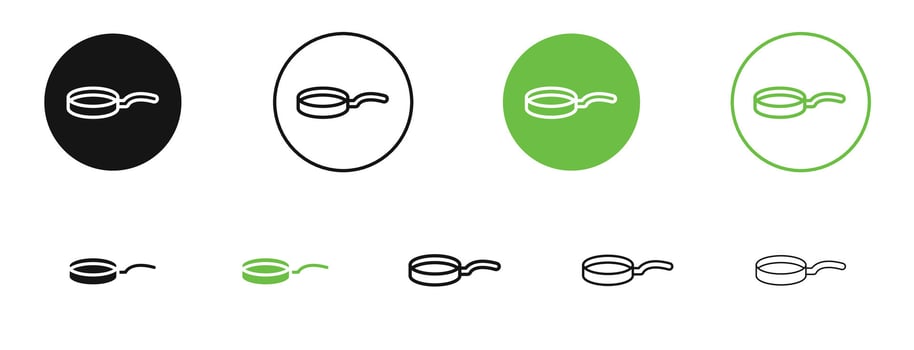 Pan frying icons in black and green colors. pack vector