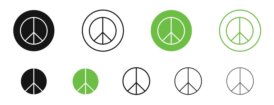 Peace icons in black and green colors. pack vector