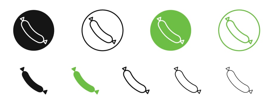 Sausage icons in black and green colors. pack vector