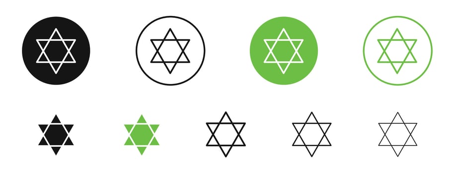 Star of david icons in black and green colors. pack vector