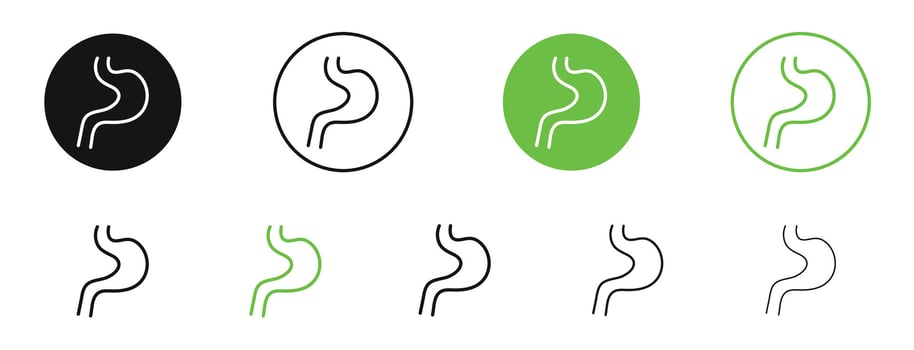 Stomach icons in black and green colors. pack vector