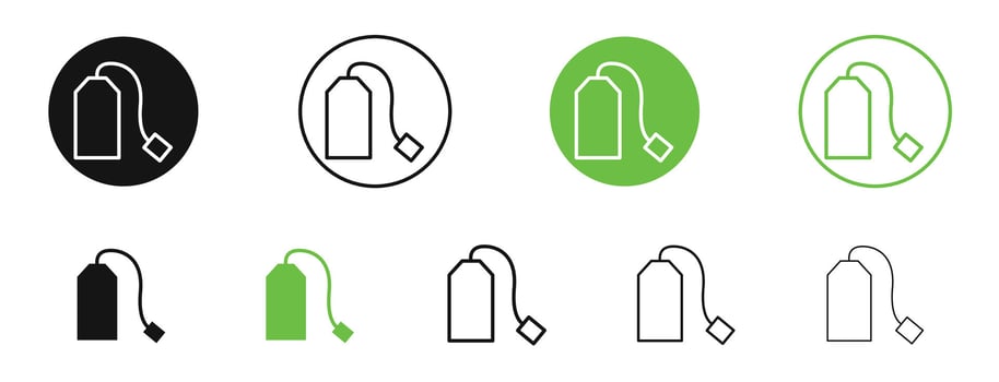 Tea bag icons in black and green colors. pack vector