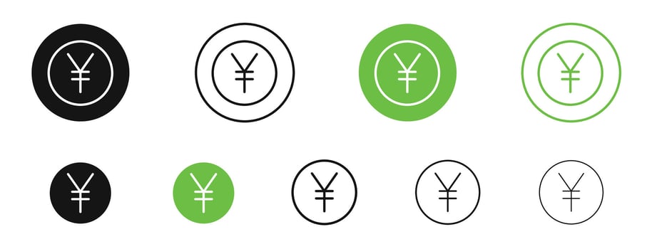 Yen icons in black and green colors. pack vector