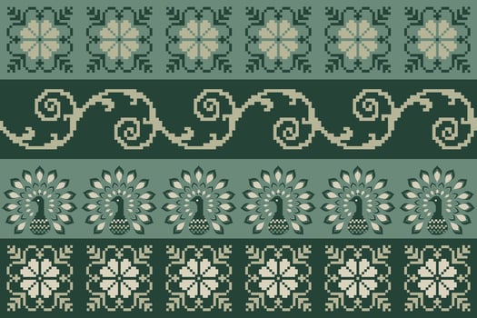 Green White Traditional Floral Textile Pattern vector