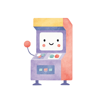 Cute Watercolor Arcade Machine Illustration with Happy Face for Retro Gaming. png
